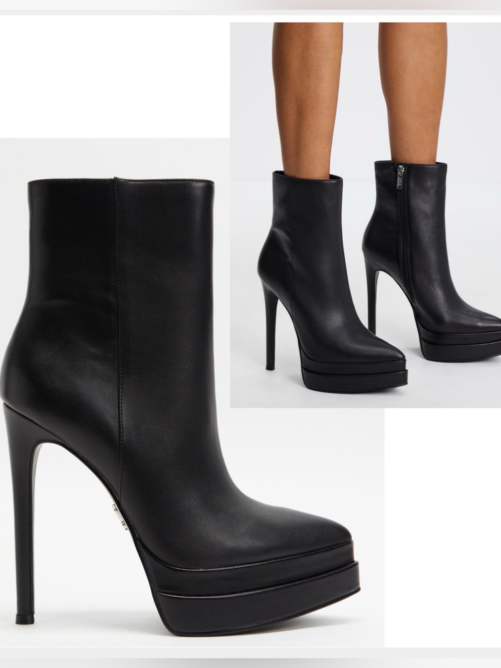 Steve Madden Women's Black Leather Platform Stiletto Ankle Boots
